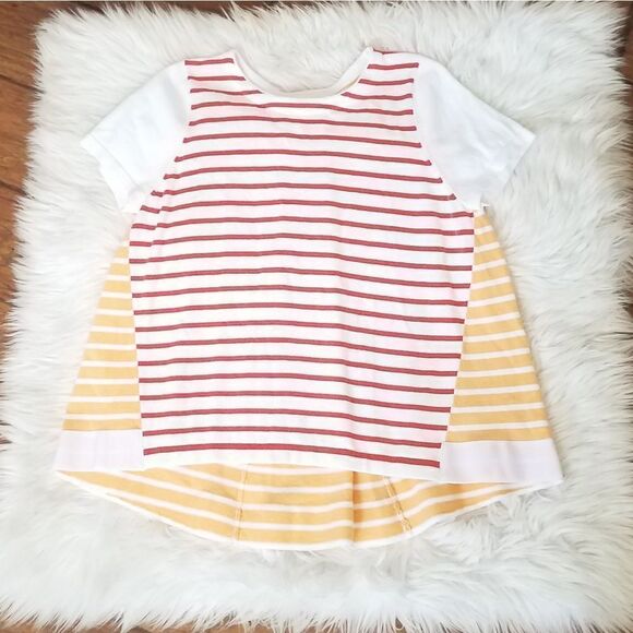 LISA TODD Orange Red Stripe SS Sweater Flowy Top - Picture 1 of 4